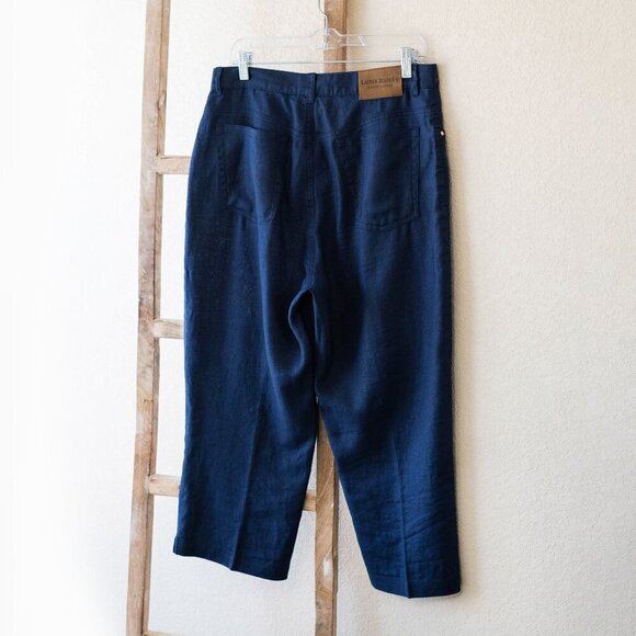 RALPH LAUREN PANTS SZ 10 NAVY BLUE JEANS 100% LINEN CROPPED WIDE LEG - Picture 3 of 8